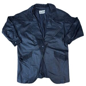 Vintage Alamos Black Genuine Leather Trench Coat Jacket